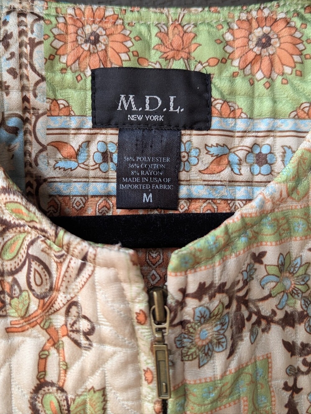 NWOT M.D.L. Multicolor Patchwork Quilted Bomber Jacket Size Medium Zip Front - Picture 4 of 7